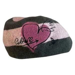 Vivienne Westwood Pink and Gray Heart Stripe Beret